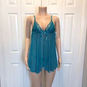 French Affair 2Pc Green Babydoll and G-String Panty Lingerie Set Choose Size